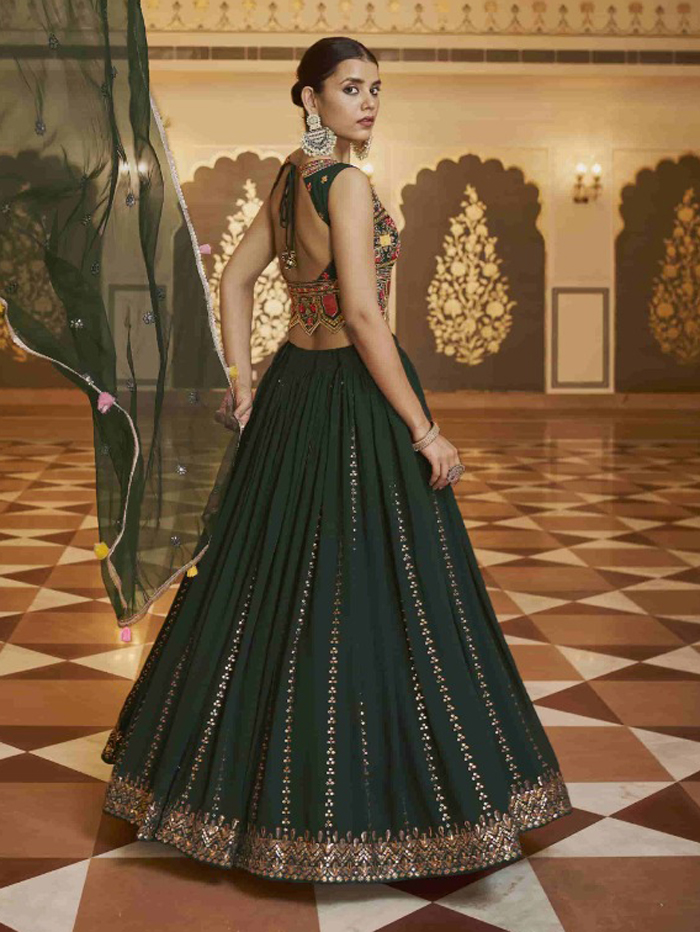 Green Colour Indian Designer Lehenga Choli in Crepe Fabric.